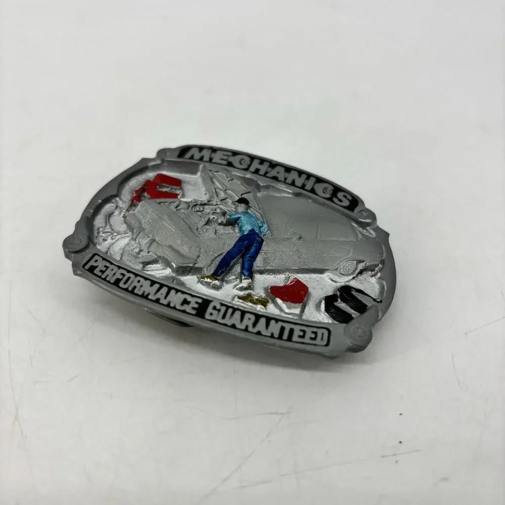 Vintage Belt Buckle Mechanics Performance Guaranteed Pewter Enamel